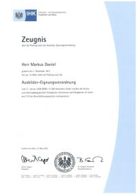 Zeugnis zur Prüfung nach der Ausbilder-Eignungsverordnung